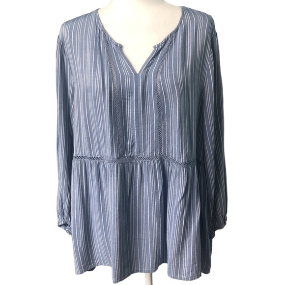 Fever Blue & White Striped Pleasant Plus Size Blouse, Blue Whistler's XXL - Picture 3 of 14